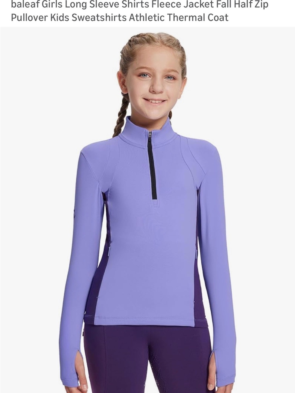 Baleaf Girls Long Sleeve Half-Zip Fleece - Lavender and Deep Purple